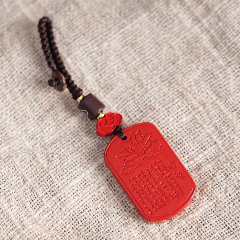 Natural Cinnabar Heart Sutra Blessing Key Chain