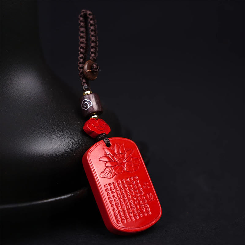 Natural Cinnabar Heart Sutra Blessing Key Chain