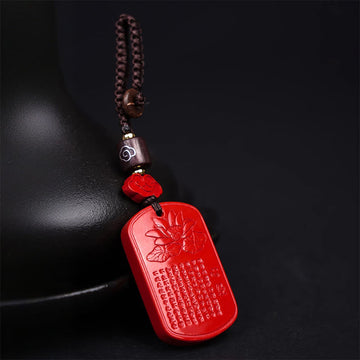 Natural Cinnabar Heart Sutra Blessing Key Chain