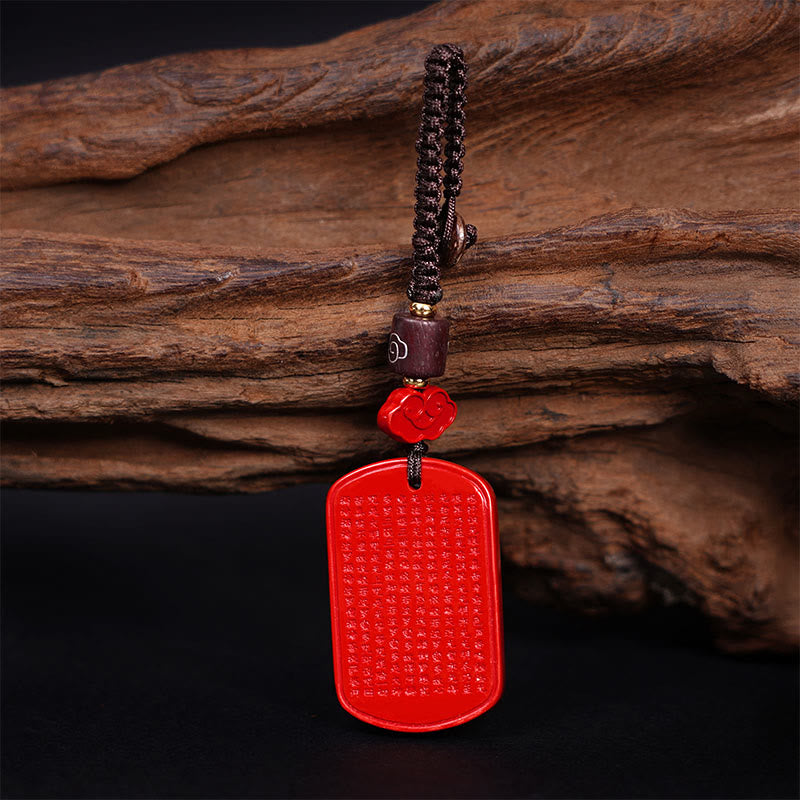Natural Cinnabar Heart Sutra Blessing Key Chain