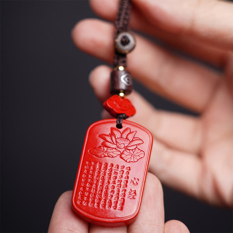 Natural Cinnabar Heart Sutra Blessing Key Chain