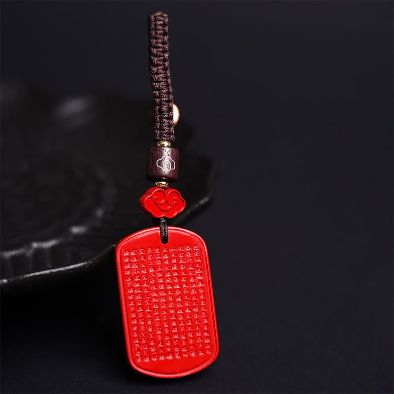Natural Cinnabar Heart Sutra Blessing Key Chain