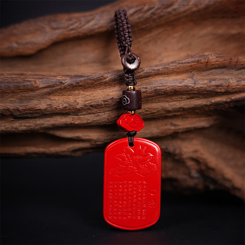 Natural Cinnabar Heart Sutra Blessing Key Chain