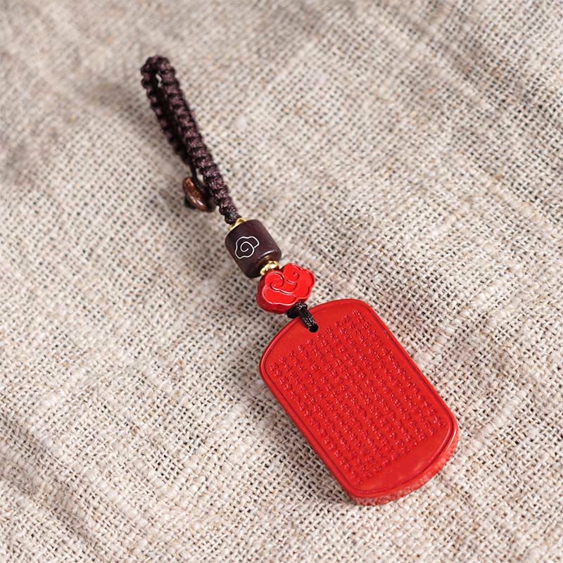 Natural Cinnabar Heart Sutra Blessing Key Chain