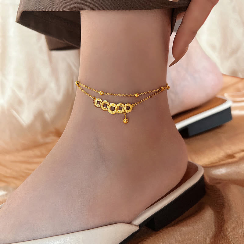 Copper Coins Attract Wealth Titanium Steel Anklet