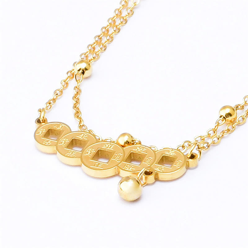 Copper Coins Attract Wealth Titanium Steel Anklet