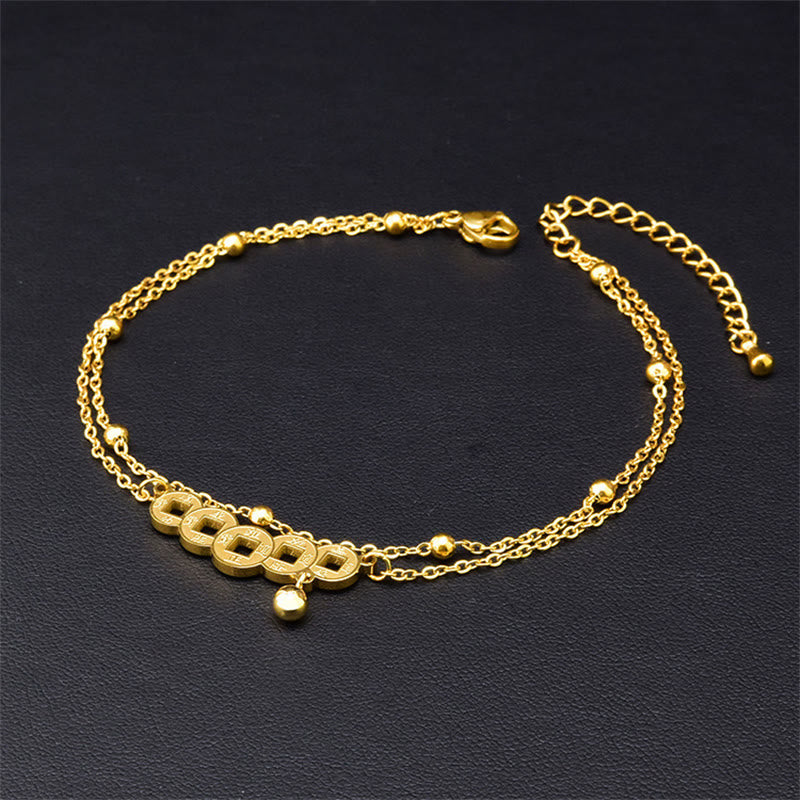 Copper Coins Attract Wealth Titanium Steel Anklet