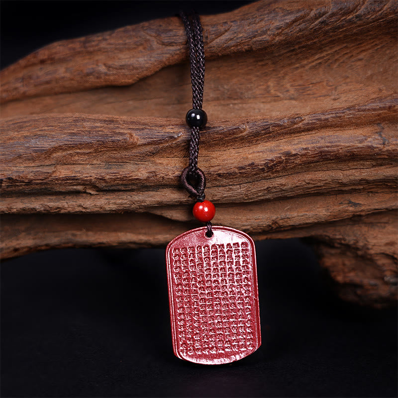 Cinnabar Lotus Heart Sutra Engraved Blessing Rope Necklace Pendant
