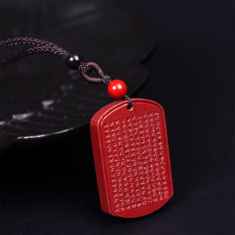 Cinnabar Lotus Heart Sutra Engraved Blessing Rope Necklace Pendant