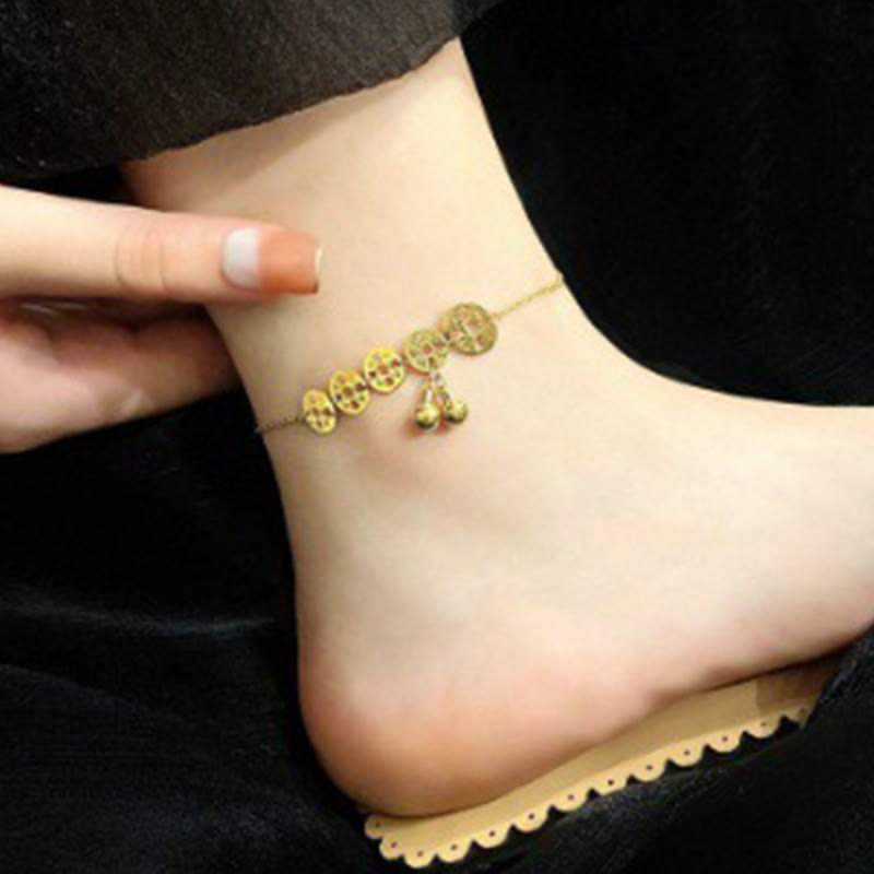 Copper Coins Bell Charm Titanium Steel Strengthen Anklet