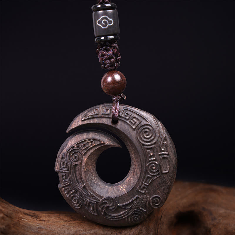 Ebony Wood Sandalwood One's Luck Improves Design Pattern Peace Necklace Pendant