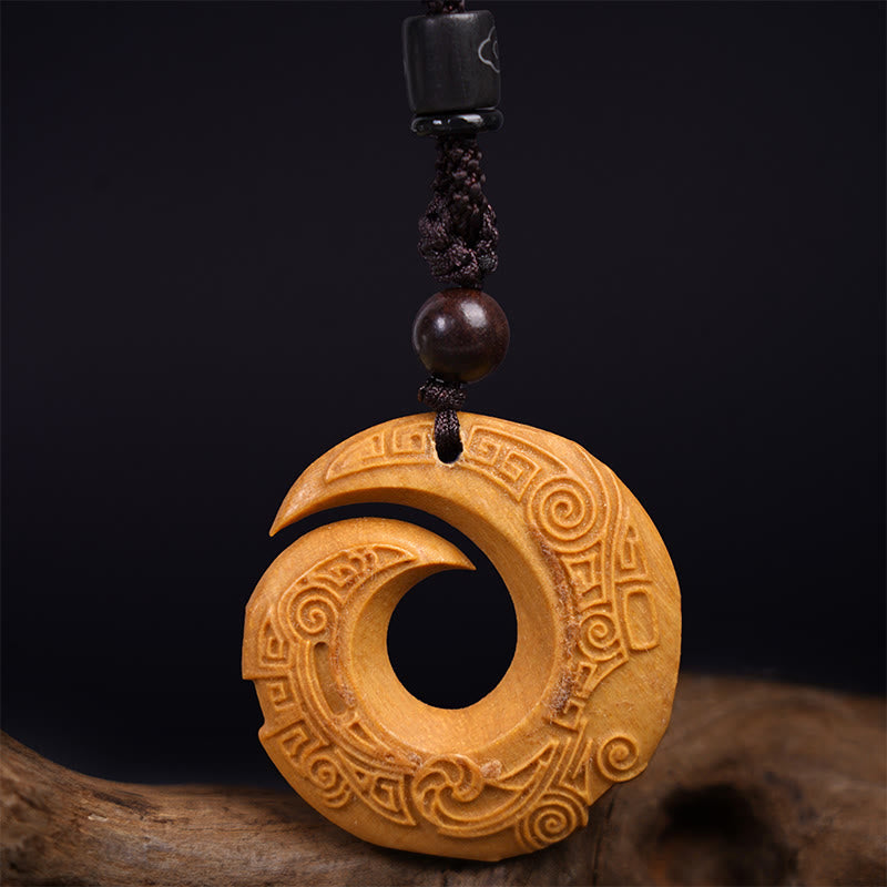 Ebony Wood Sandalwood One's Luck Improves Design Pattern Peace Necklace Pendant