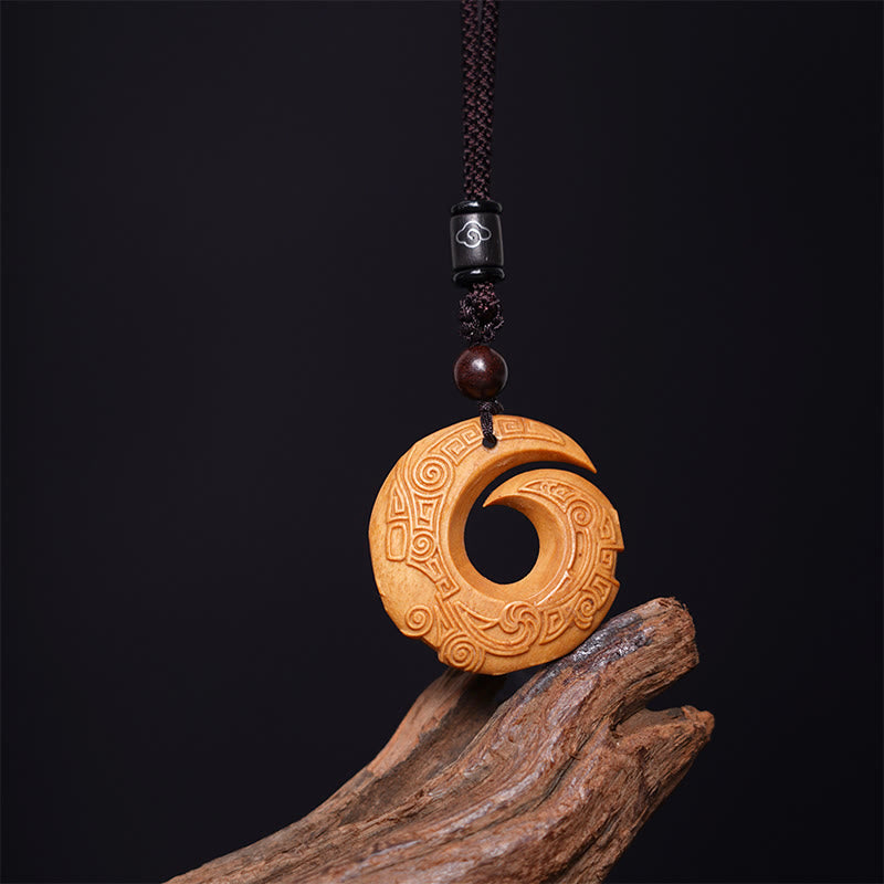 Ebony Wood Sandalwood One's Luck Improves Design Pattern Peace Necklace Pendant