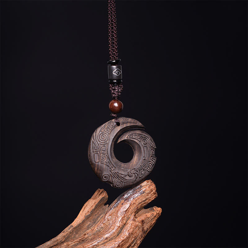 Ebony Wood Sandalwood One's Luck Improves Design Pattern Peace Necklace Pendant