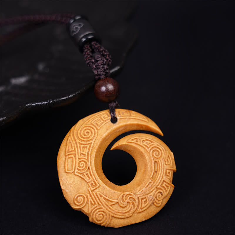 Ebony Wood Sandalwood One's Luck Improves Design Pattern Peace Necklace Pendant