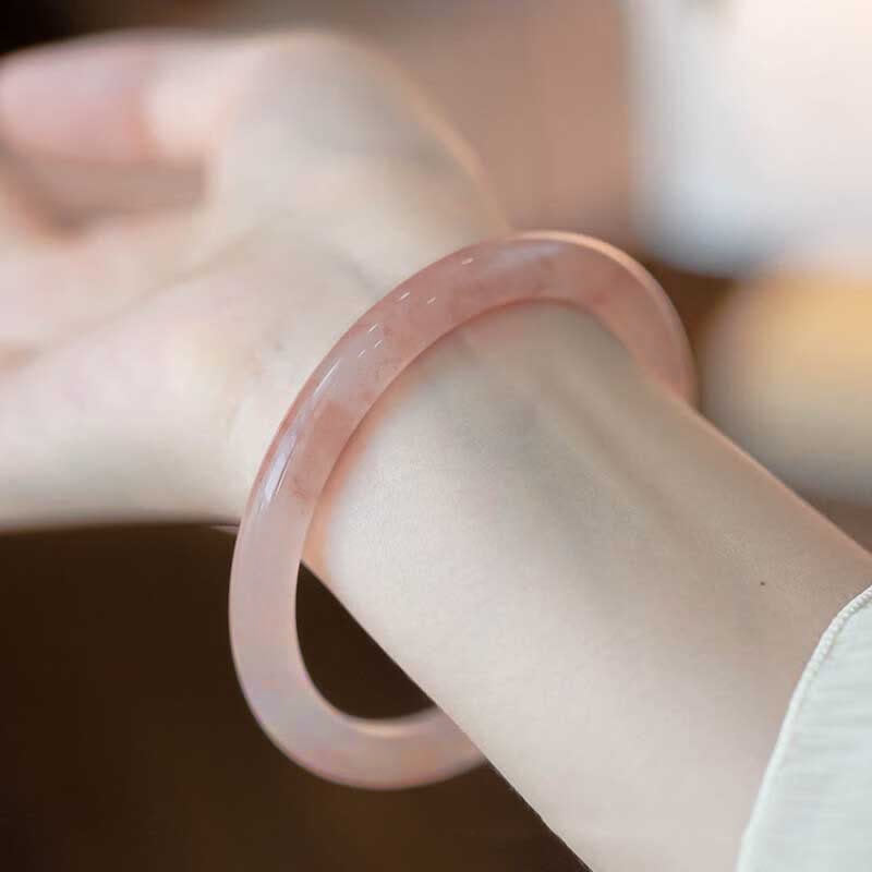 Pink Golden Silk Jade Wealth Luck Bracelet Bangle