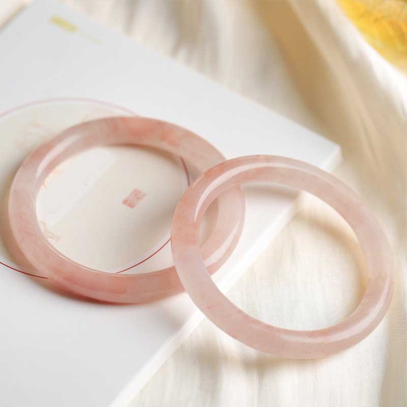 Pink Golden Silk Jade Wealth Luck Bracelet Bangle
