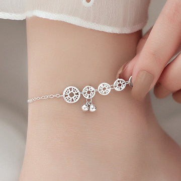 925 Sterling Silver Turquoise and Copper Coin Ritual Bell Charm Anklet
