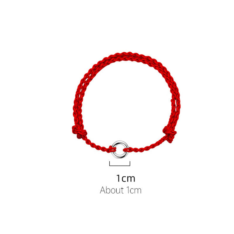925 Sterling Silver Ping An Kou Peace Buckle Hand-Braided Red String Cord Anklet