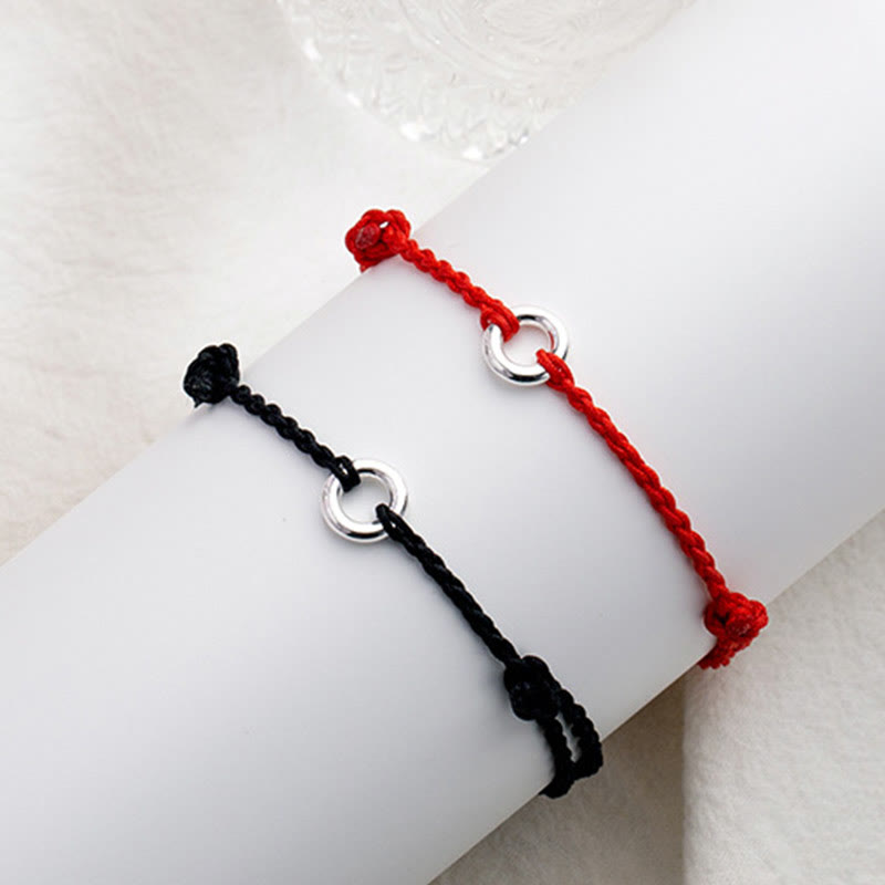 925 Sterling Silver Ping An Kou Peace Buckle Hand-Braided Red String Cord Anklet