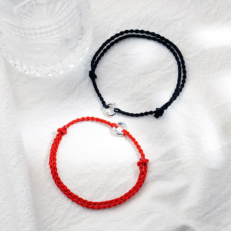 925 Sterling Silver Ping An Kou Peace Buckle Hand-Braided Red String Cord Anklet