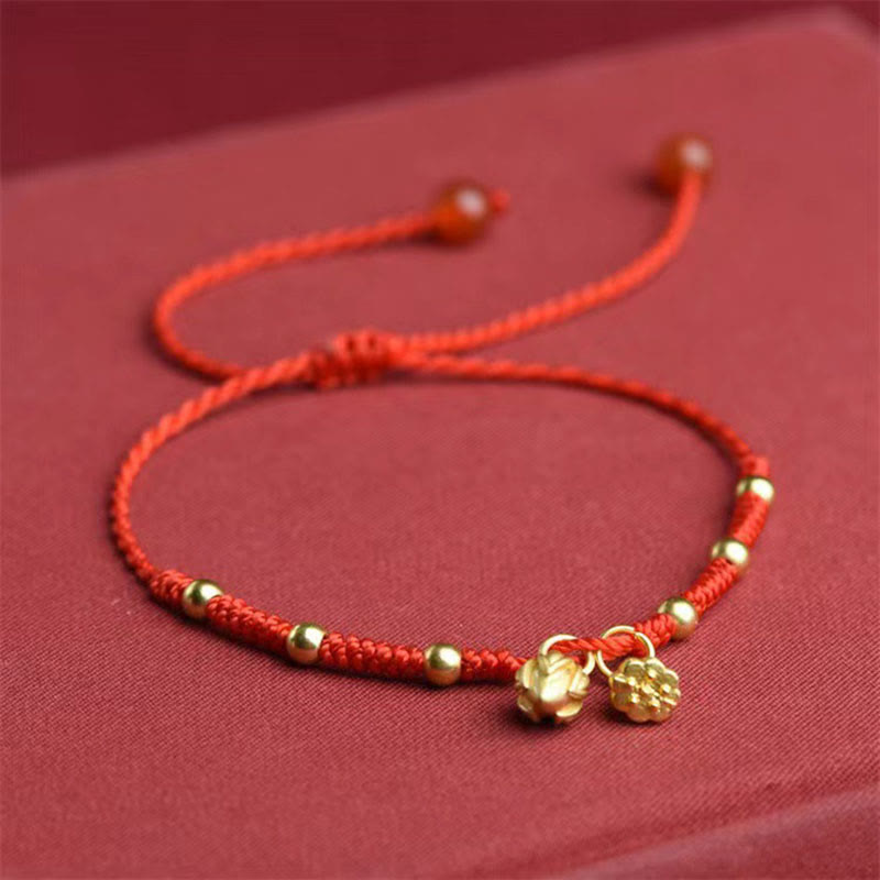 Braided Lotus Pod Charm Red String Cord Anklet
