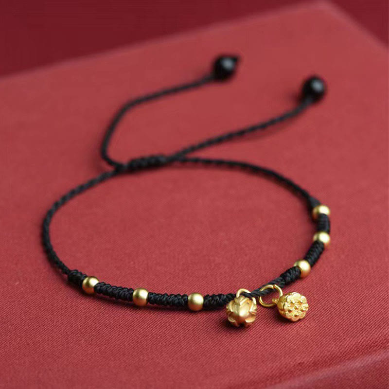 Braided Lotus Pod Charm Red String Cord Anklet