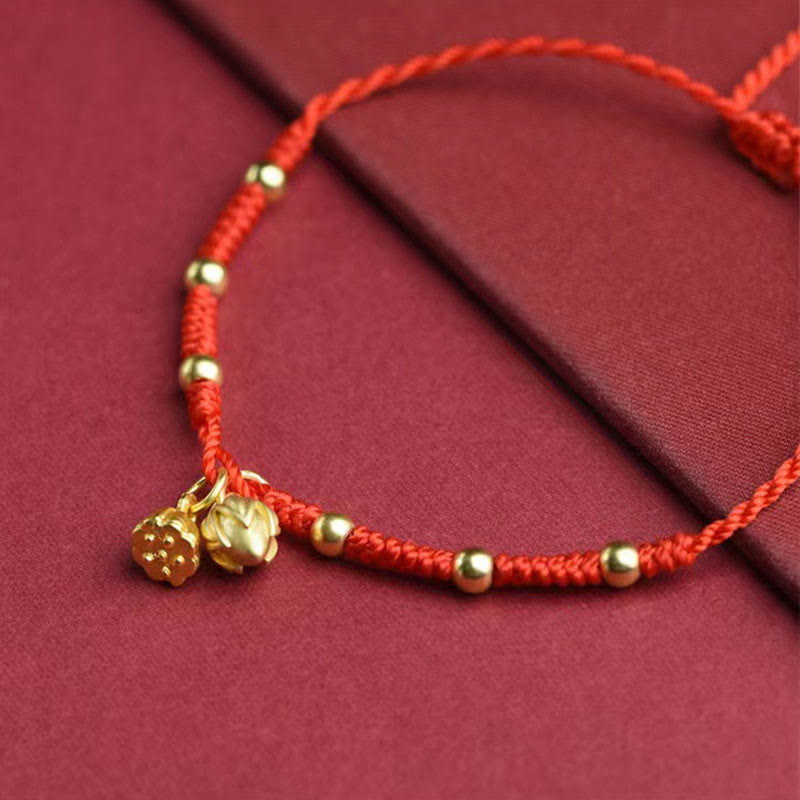 Braided Lotus Pod Charm Red String Cord Anklet