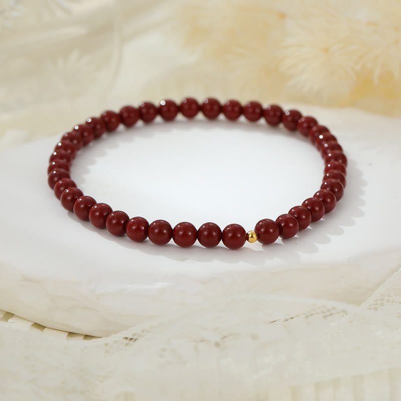 925 Sterling Silver & Cinnabar 6mm Beaded Energy Anklet with Gold Accent