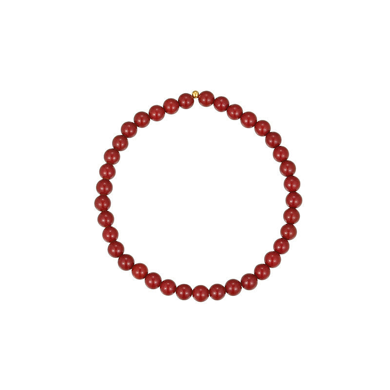 925 Sterling Silver & Cinnabar 6mm Beaded Energy Anklet with Gold Accent