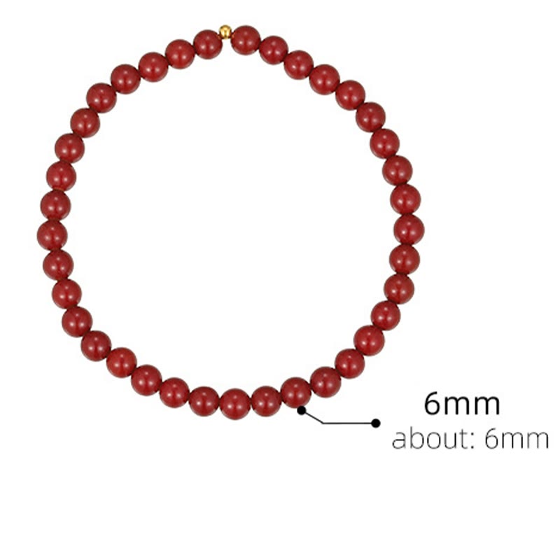 925 Sterling Silver & Cinnabar 6mm Beaded Energy Anklet with Gold Accent