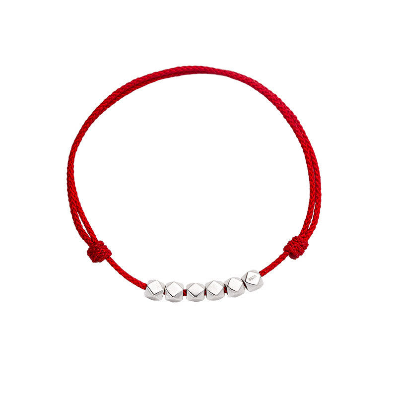 Handmade Braided Sterling Silver Bead Red String Adjustable Anklet