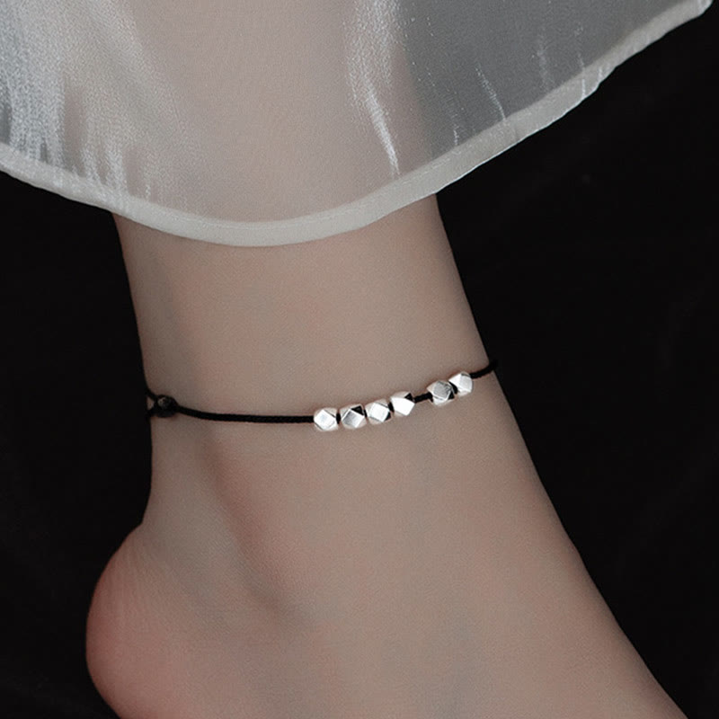 Handmade Braided Sterling Silver Bead Red String Adjustable Anklet