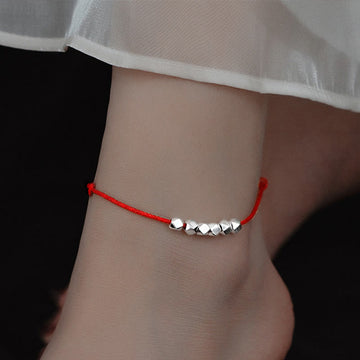 Handmade Braided Sterling Silver Bead Red String Adjustable Anklet