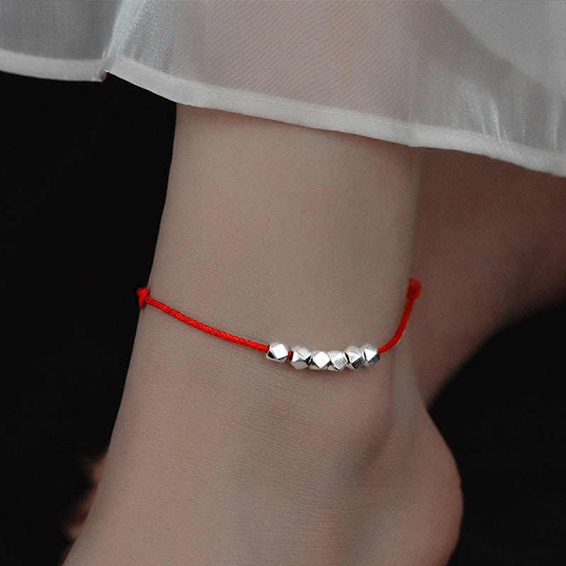 Handmade Braided Sterling Silver Bead Red String Adjustable Anklet