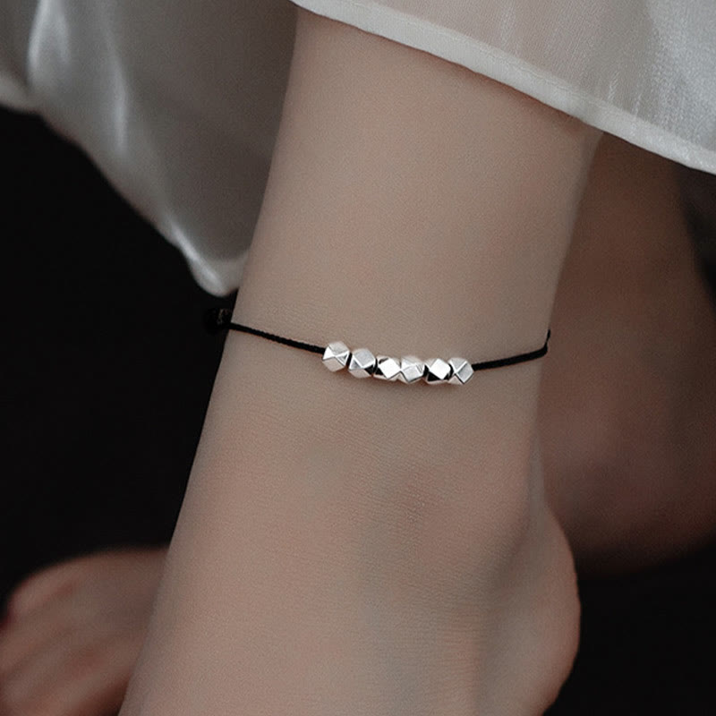 Handmade Braided Sterling Silver Bead Red String Adjustable Anklet