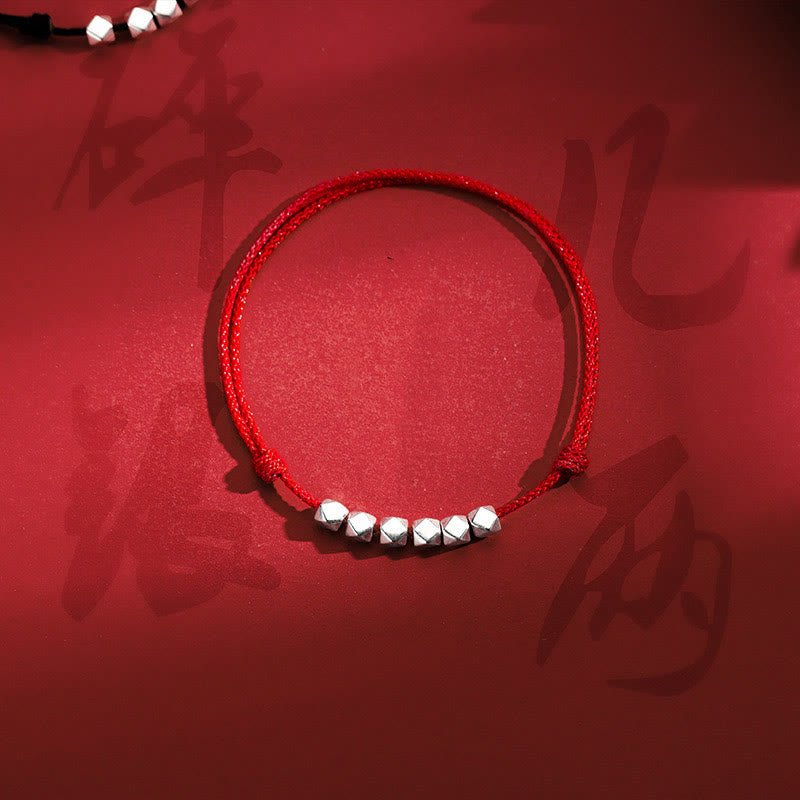 Handmade Braided Sterling Silver Bead Red String Adjustable Anklet