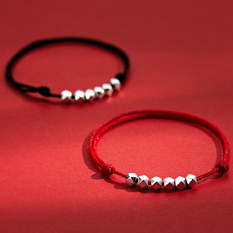 Handmade Braided Sterling Silver Bead Red String Adjustable Anklet