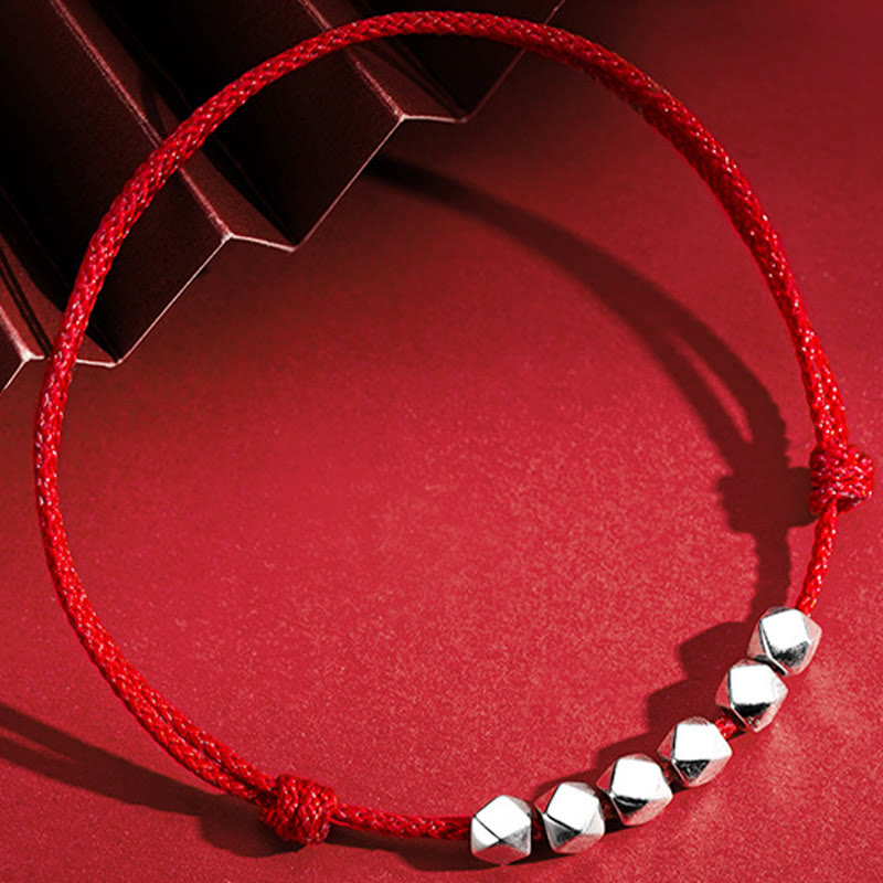 Handmade Braided Sterling Silver Bead Red String Adjustable Anklet