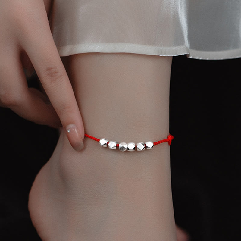 Handmade Braided Sterling Silver Bead Red String Adjustable Anklet