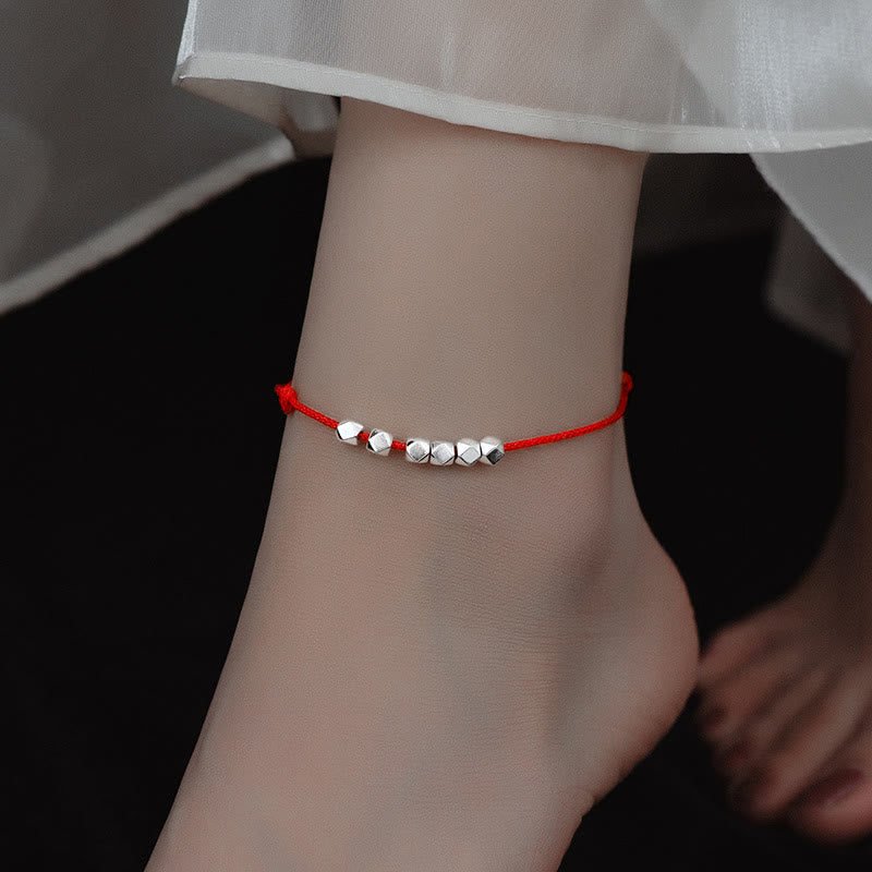 Handmade Braided Sterling Silver Bead Red String Adjustable Anklet