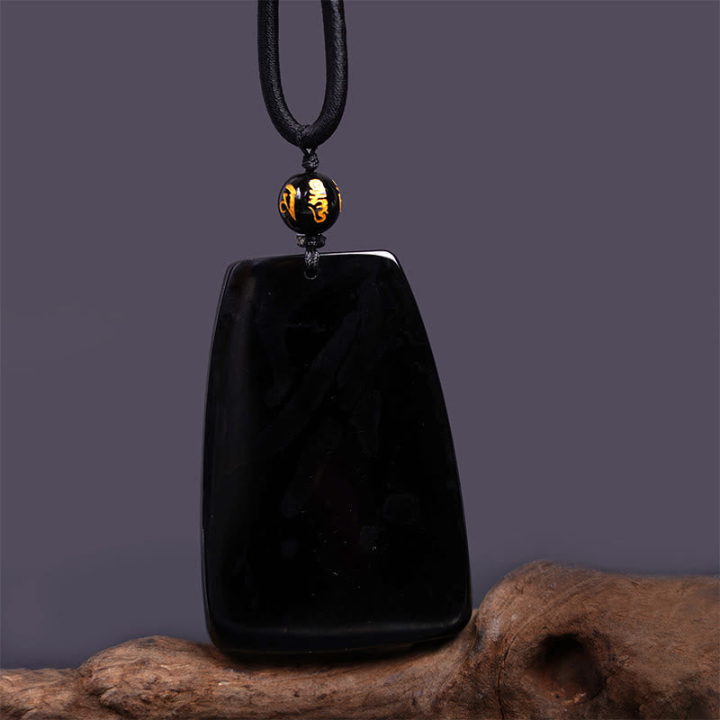Black Obsidian Dragon Carved Luck Protection Necklace Pendant