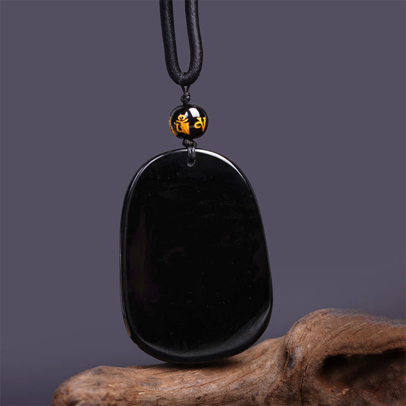 Black Obsidian Dragon Carved Luck Protection Necklace Pendant