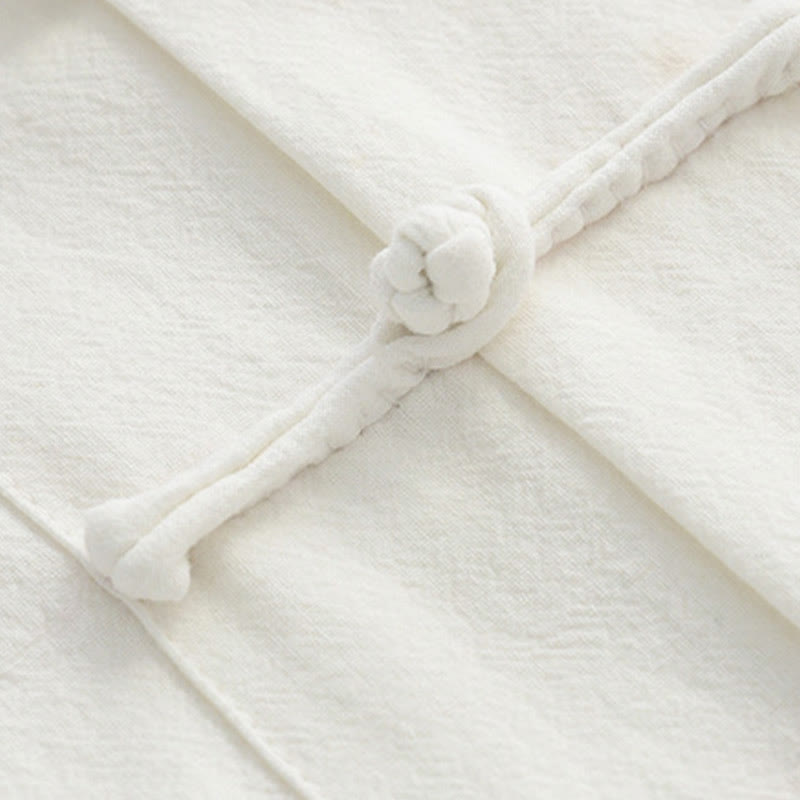 Tactile Cotton Linen Stand Collar Frog Button Meditation Shirt