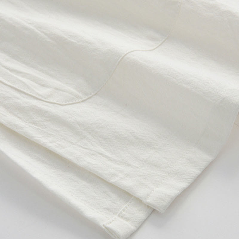 Tactile Cotton Linen Stand Collar Frog Button Meditation Shirt