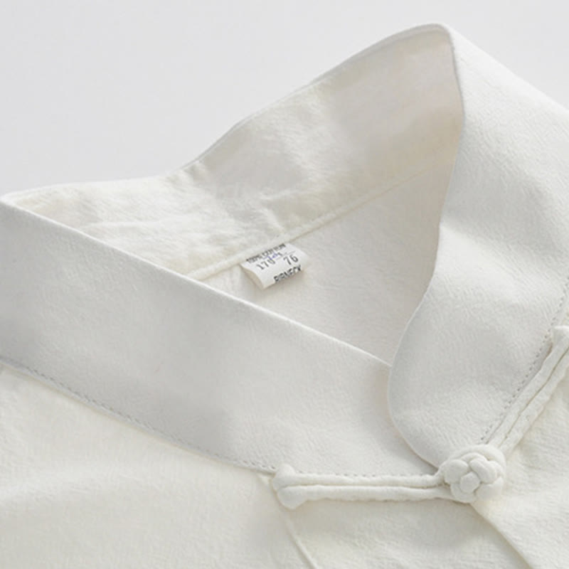Tactile Cotton Linen Stand Collar Frog Button Meditation Shirt