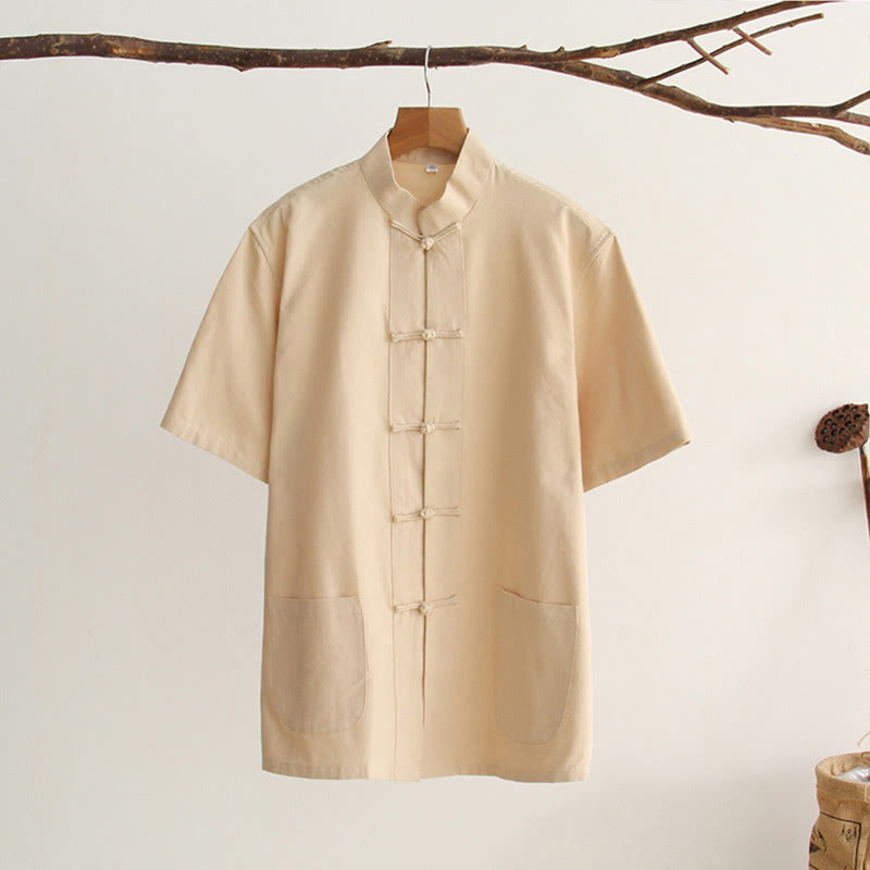 Breathable Cotton Frog Button Stand Collar Meditation Shirt