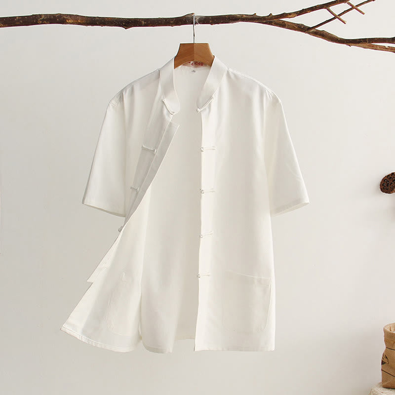 Breathable Cotton Frog Button Stand Collar Meditation Shirt