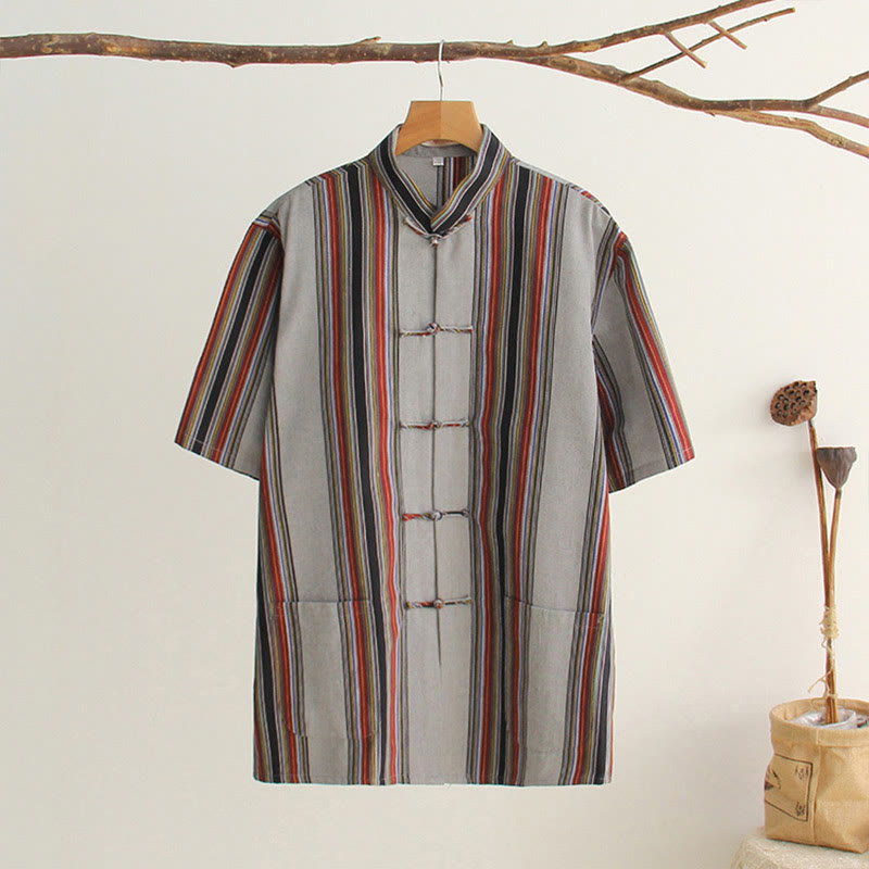 Breathable Cotton Frog Button Stand Collar Meditation Shirt
