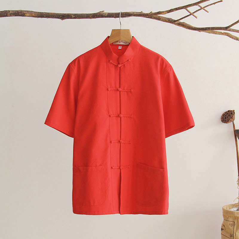 Breathable Cotton Frog Button Stand Collar Meditation Shirt